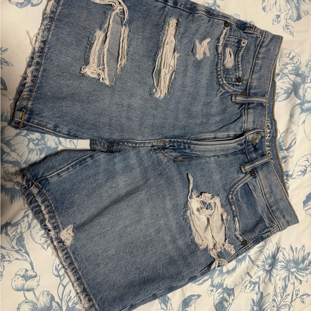 American Eagle Outfitters High Waist Distressed Blue Shorts